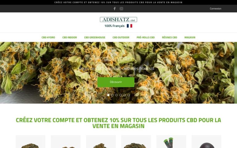 Capture de la page d’accueil de Adishatz CBD
