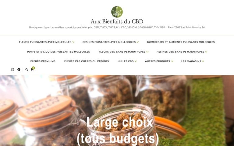 Capture de la page d’accueil de Aux bienfaits du CBD