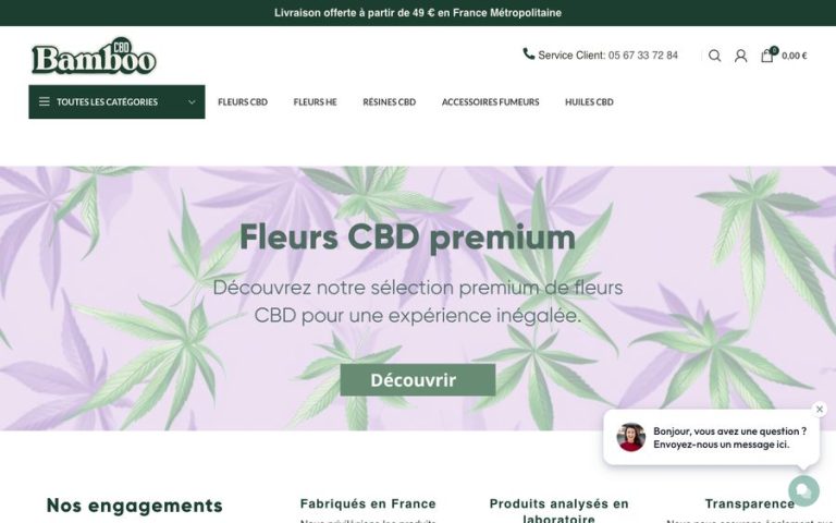 Capture de la page d’accueil de Bamboo CBD