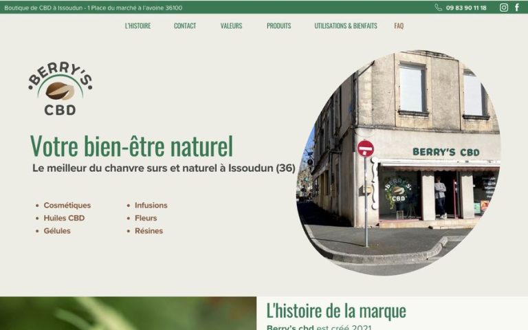 Capture de la page d’accueil de Berry&rsquo;s CBD