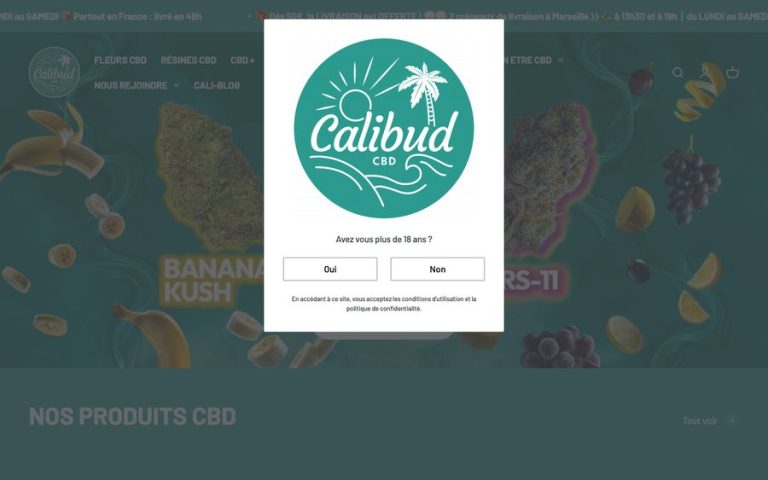 Capture de la page d’accueil de Calibud Cbd