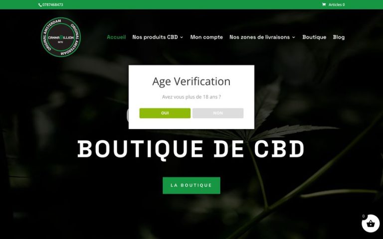 Capture de la page d’accueil de Cannabillion CBD sète