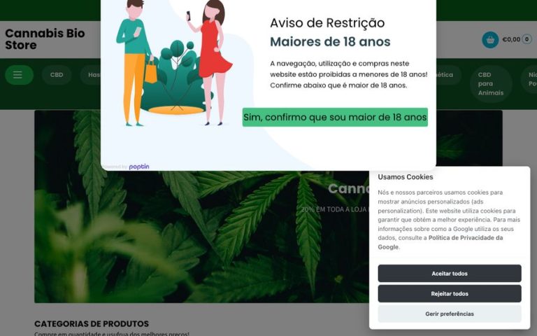 Capture de la page d’accueil de Cannabis Bio Store