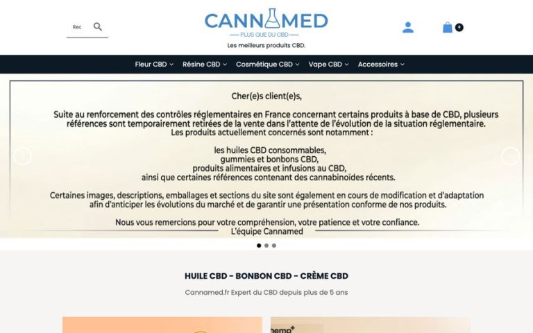 Capture de la page d’accueil de Cannamed