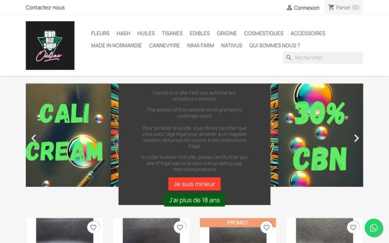 Capture de la page d’accueil de Cbd Bio Shop Caen