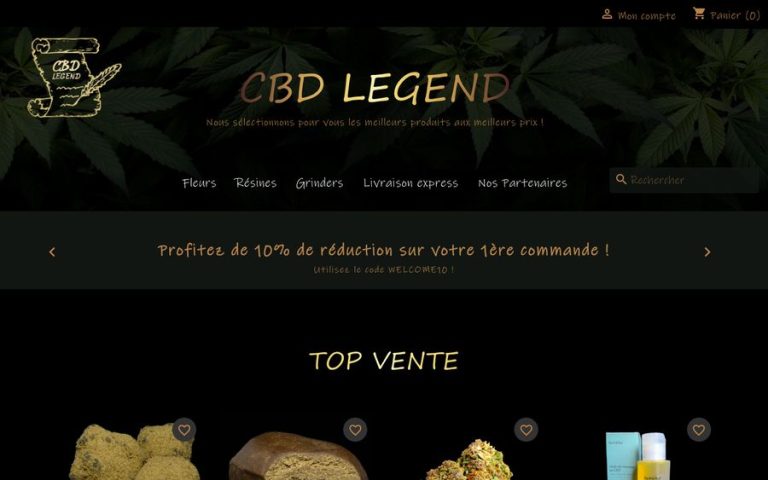 Capture de la page d’accueil de CBD Legend