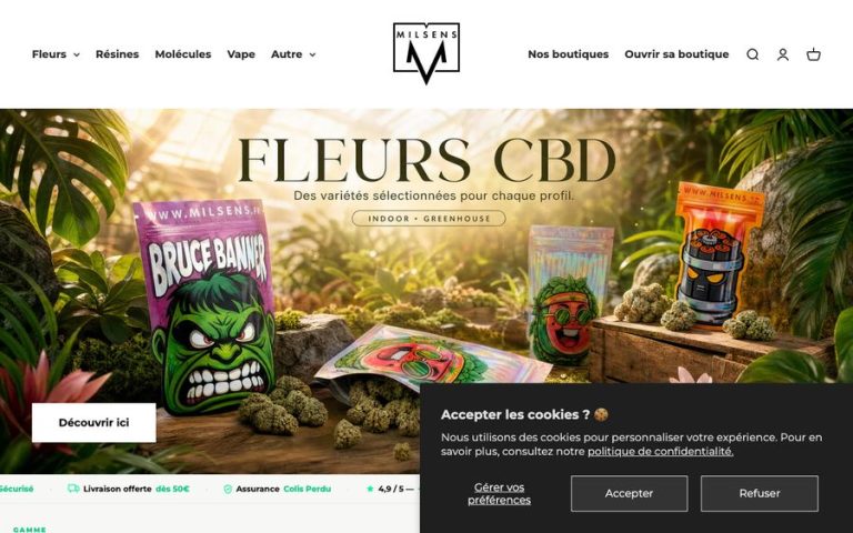 Capture de la page d’accueil de CBD Milsens