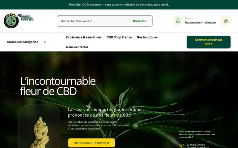 Capture de la page d’accueil de CBD Shop
