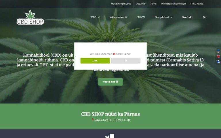 Capture de la page d’accueil de CBD Shop