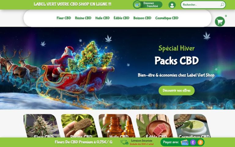 Capture de la page d’accueil de CBD shop Label Vert – Fleurs CBD, Huile CBD