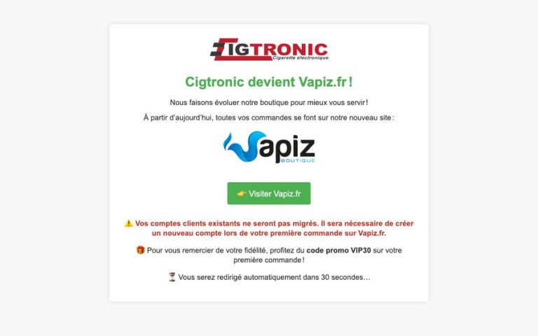 Capture de la page d’accueil de Cigtronic