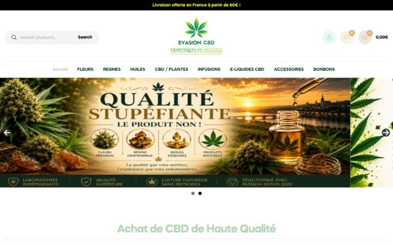 Capture de la page d’accueil de Évasion CBD