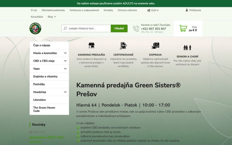Capture de la page d’accueil de Green Sisters