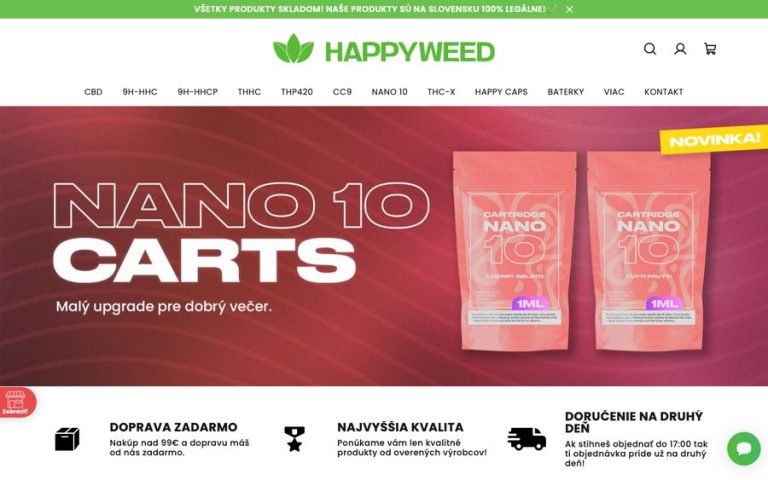 Capture de la page d’accueil de HappyWeed / Konopné produkty