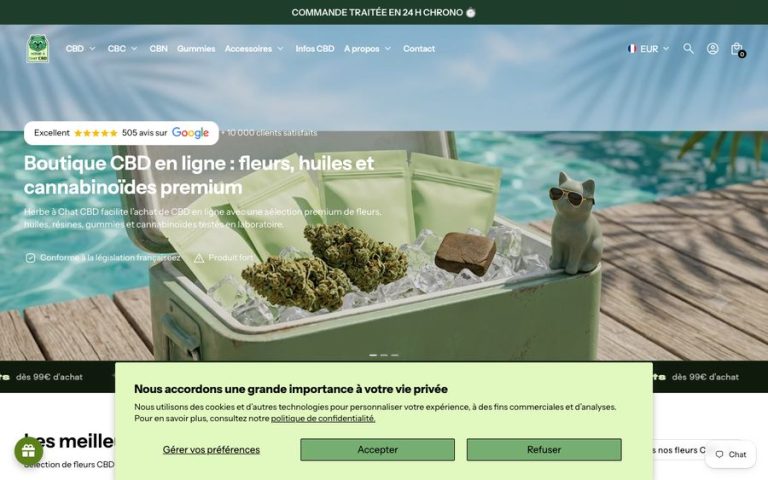 Capture de la page d’accueil de Herbe à chat CBD