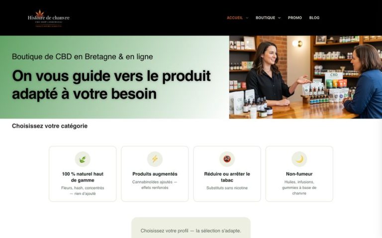 Capture de la page d’accueil de Histoire de chanvre