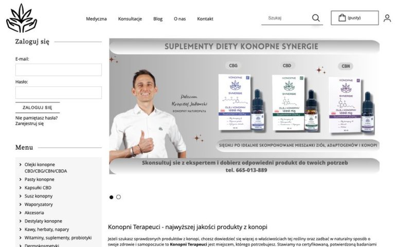 Capture de la page d’accueil de Konopni Terapeuci