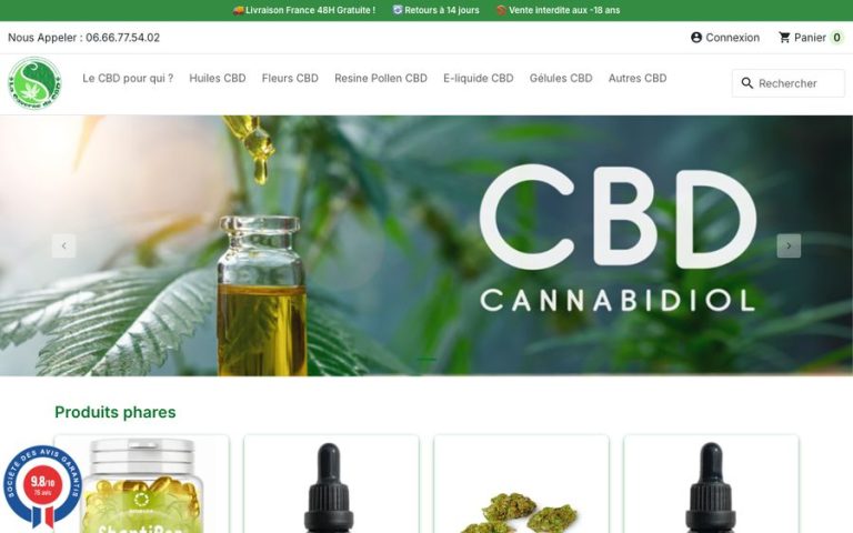 Capture de la page d’accueil de La Caverne du CBD