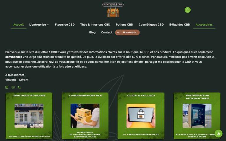 Capture de la page d’accueil de Le coffre à CBD