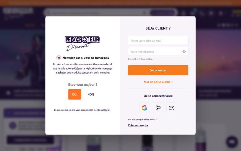 Capture de la page d’accueil de Le Vapoteur Discount