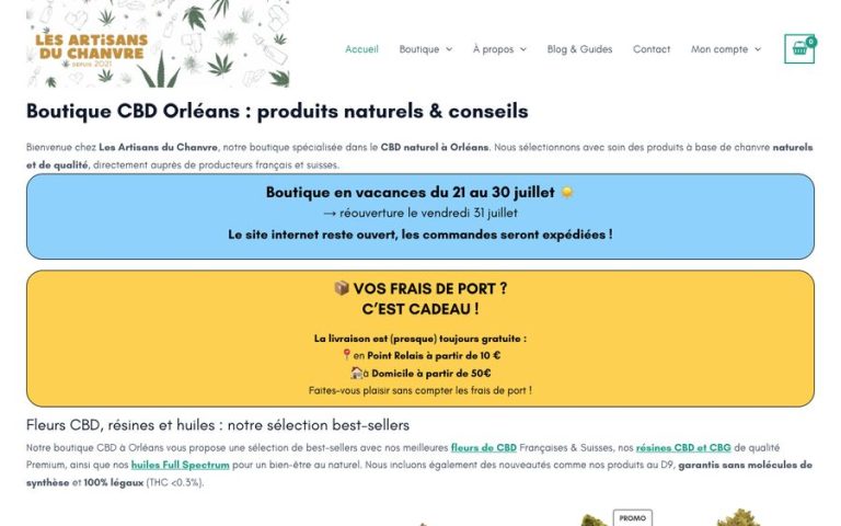 Capture de la page d’accueil de Les Artisans du Chanvre