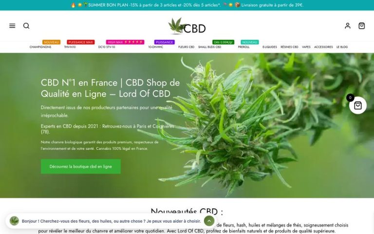 Capture de la page d’accueil de Lord of CBD