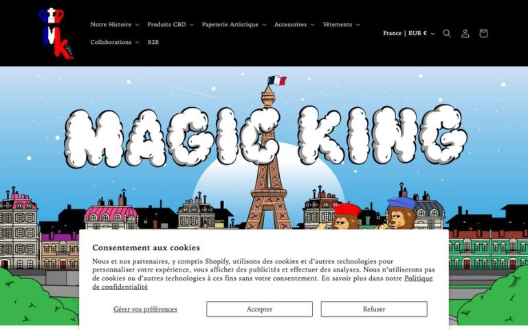 Capture de la page d’accueil de Magic King