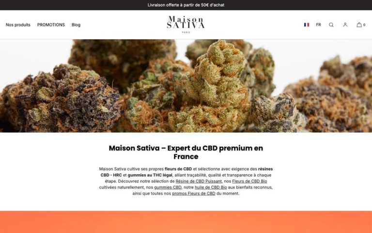 Capture de la page d’accueil de Maison Sativa