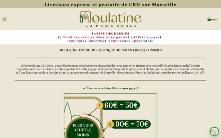 Capture de la page d’accueil de Moulatine CBD Shop
