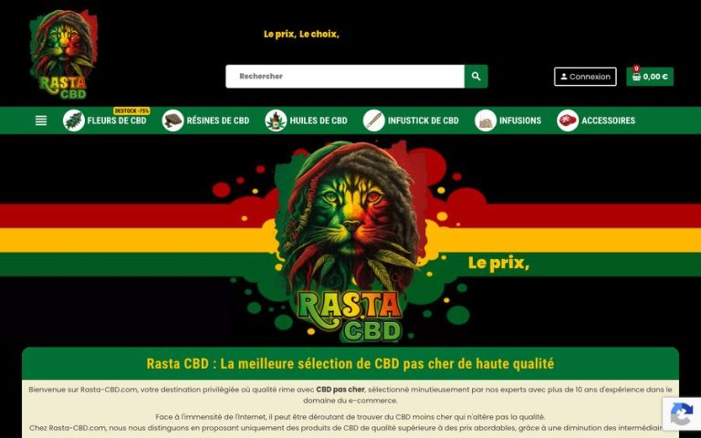 Capture de la page d’accueil de Rasta CBD