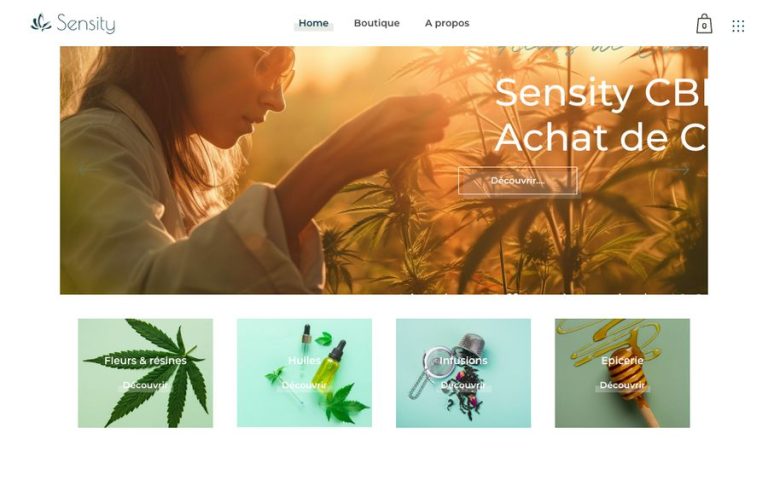 Capture de la page d’accueil de Sensity CBD
