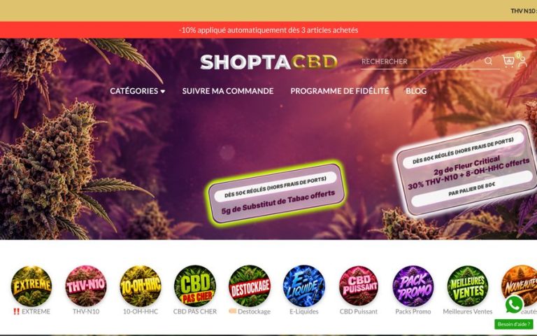 Capture de la page d’accueil de Shoptacbd