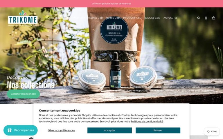 Capture de la page d’accueil de Trikome – Producteur de CBD Bio en Savoie