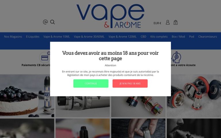 Capture de la page d’accueil de Vape & Arôme