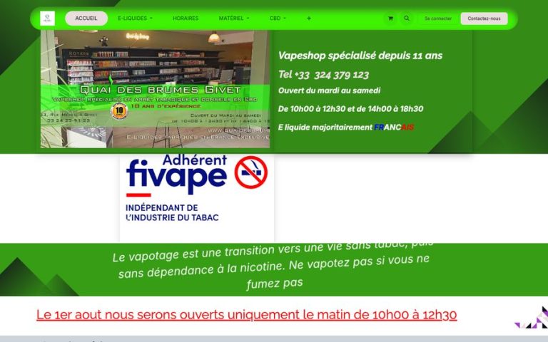 Capture de la page d’accueil de Vapoteur Quai des Brumes
