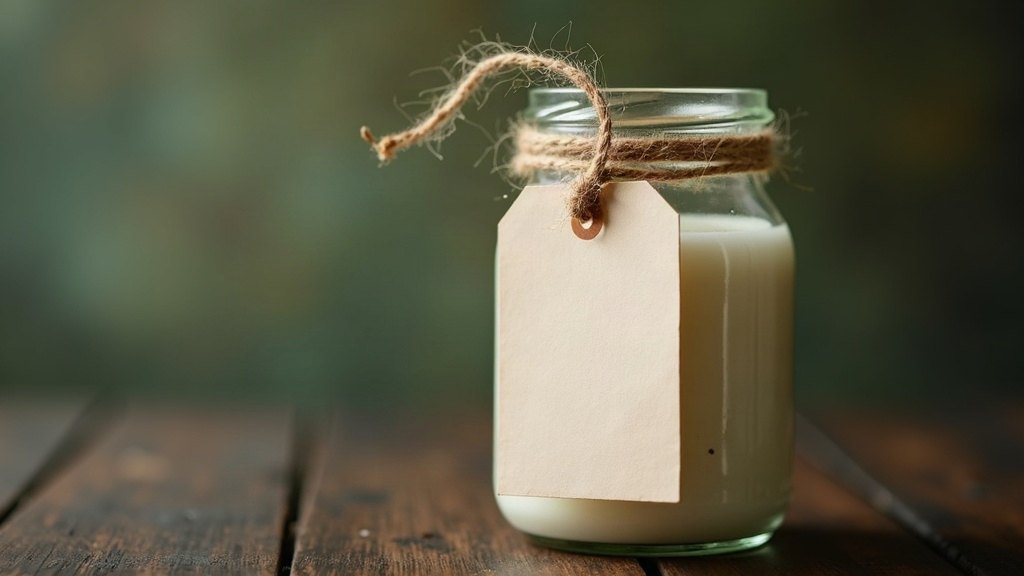 Étiquette en papier vierge attachée par une ficelle au col d'un bocal en verre